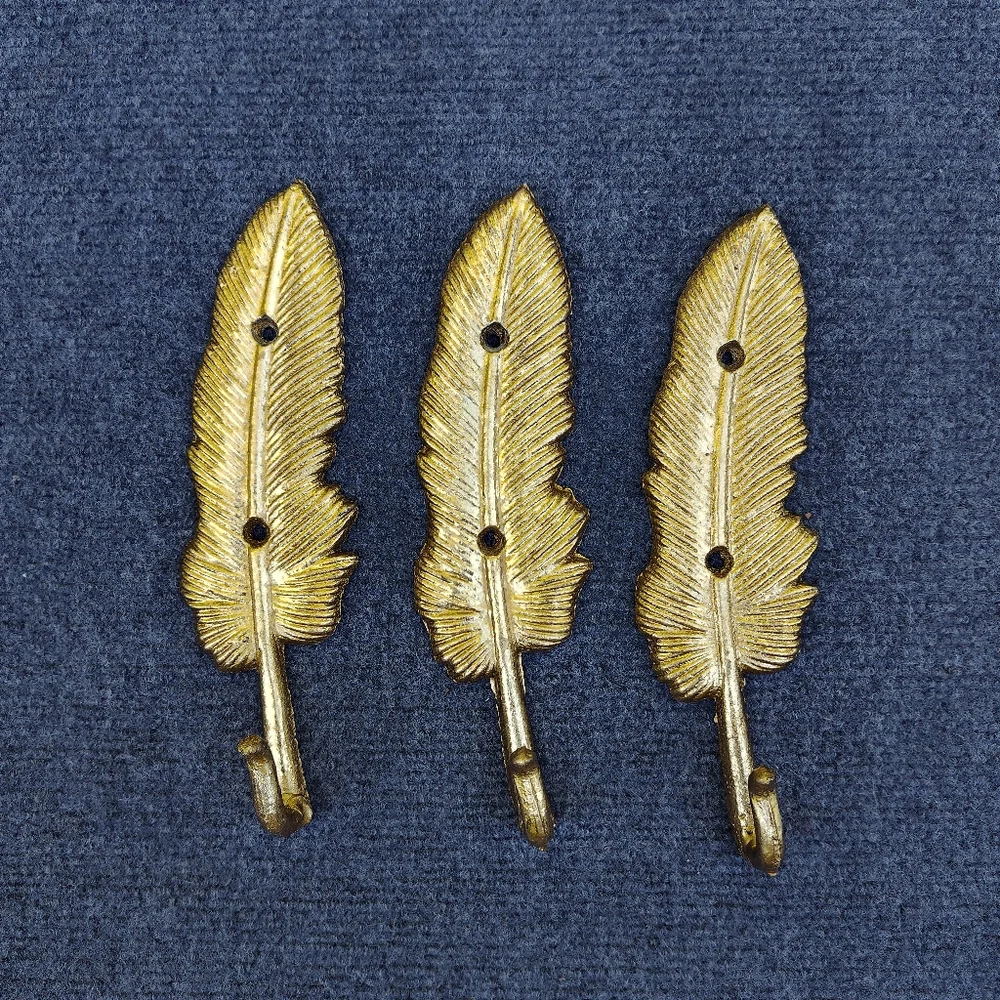 Gold Feather Hooks Wall Decor